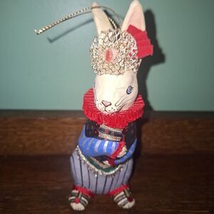Vintage Paper Mache Bunny Ornament Folk Art Whimsical 5.5 in Rabbit Painter